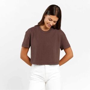 Nuuds Cropped Tee Coffee L- NWOT